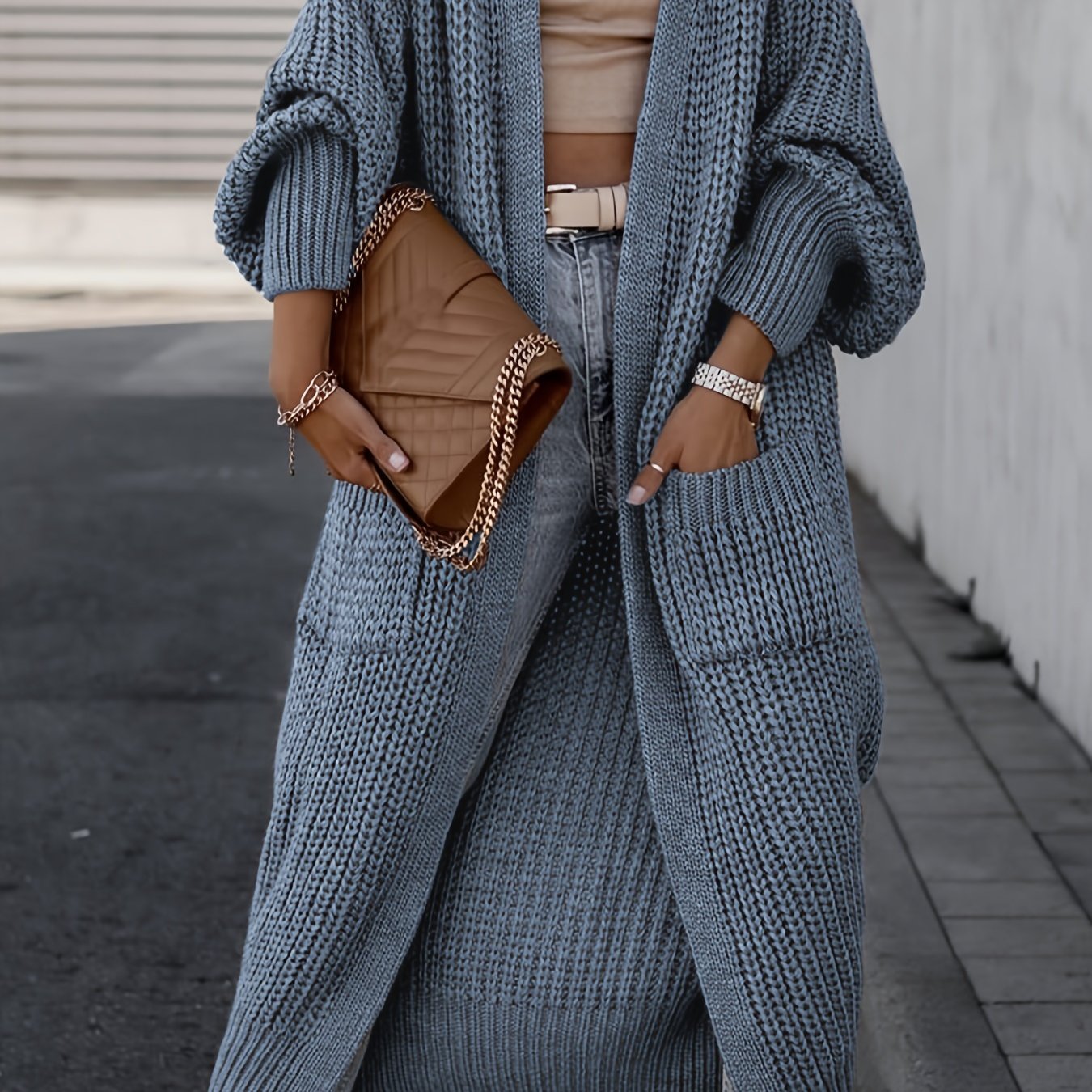 Maglione Cardigan Donna Invernale Scollo A V, Trecce Oversize, Taglie Forti, Maglia Lunga Elegante E Morbida