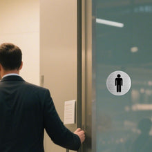 Carica l'immagine nel visualizzatore di Gallery, Targa WC autoadesiva in alluminio da 9 cm per uomini e donne, targhetta WC impermeabile per porta WC, per ospiti, set da
