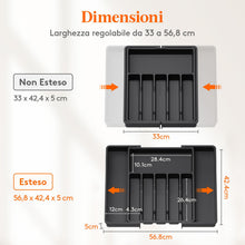 Carica l'immagine nel visualizzatore di Gallery, Portaposate da Cassetti, Organizer Regolabile per Posate, Lifewit Porta Utensili da Cucina, Profondità 42,4 cm, Grande Accessori per Set Mestoli, Divisori da Plastica per Forchette e Coltelli, Nero