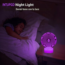 Carica l'immagine nel visualizzatore di Gallery, Calcio Lampade 3D Illusione Ottica Luce Notturna per Bambini, Telecomando 16 Cambia Colore Dimmerabile, Regalo Compleann