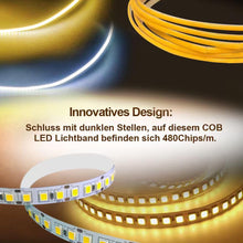 Carica l'immagine nel visualizzatore di Gallery, 12V Striscia LED COB da 6500K, flessibile Strip Alta Luminosita 4mm di larghezza, 480LEDs/m nastro luminoso Luci tagliab