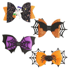 Carica l'immagine nel visualizzatore di Gallery, 4Pcs Fermagli per Capelli Halloween Fiocco Glitter Clip Ragno Fantasma Fermaglio per Bambini Accessori per Capelli Festa