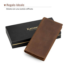 Carica l&#39;immagine nel visualizzatore di Gallery, Kattee Portafoglio Uomo Verticale in Vera Pelle, Portacarte con Grande Capacità, Portamonete Fatto con Lavorazione di Crazy-horse or Vegetable-tanned (marrone con scatola)