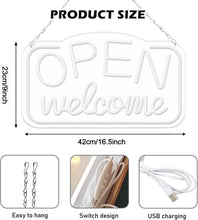Carica l'immagine nel visualizzatore di Gallery, BYZESTY Segnale Neon Open Welcome, 42 x 23 cm, Insegne Luminose Colorate, Neon LED Open con USB, Regolabile, Acrilico, P