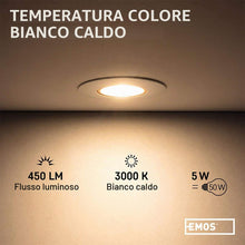 Carica l'immagine nel visualizzatore di Gallery, EMOS Faretti LED da Incasso per Cartongesso 5W / 450 Lumen | Faretti LED soffitto da incasso 3000K Luce Bianco caldo | S