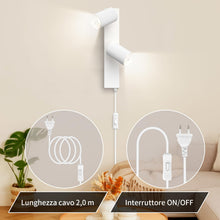 Carica l'immagine nel visualizzatore di Gallery, Applique da Parete con Spina e Cavo 2 Luci GU10 Interno, Bianco