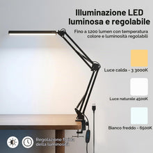 Carica l'immagine nel visualizzatore di Gallery, Lampada da Scrivania LED, 14W, Lampada con Morsetto e Clip, Luce Dimmerabile Protezione Occhi, Diverse Modalità di Color