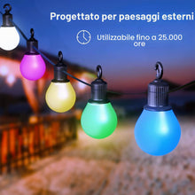 Carica l'immagine nel visualizzatore di Gallery, Ghirlanda di lampadine LED da 18 m, per esterni, IP65, impermeabile, colorata, 25 lampadine RGB G40, controllo tramite a