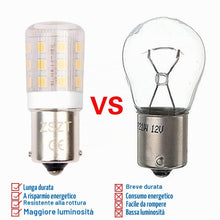 Carica l'immagine nel visualizzatore di Gallery, Lampadina ba15s led P21W, 12v 24v 5 watt Bianco Caldo 3000K, Design impermeabile, per Luci Posteriori, luci di posizione