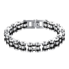 Carica l'immagine nel visualizzatore di Gallery, OSTAN Uomo Gioielli Acciaio Inossidabile Cinturino da Motociclista Bracciale Catena della Bicicletta Pesante Braccialetto Bangle (nero + argento, 20)