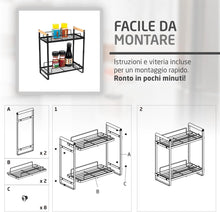 Carica l'immagine nel visualizzatore di Gallery, Amig - Scaffale Portatile a 2 Livelli - Organizer per Cucina o Bagno - Acciaio Nero e Bambù - Dimensioni: 260 x 130 x 287 mm