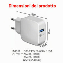 Carica l'immagine nel visualizzatore di Gallery, Caricatore USB da Muro 5V-3.0A - 9V-2A - 12V-1,6A Universale Quick Charge 3.0 Veloce Caricabatterie Alimentatore Presa P