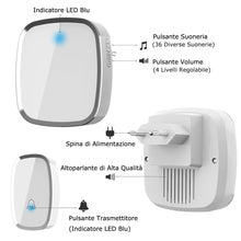 Carica l'immagine nel visualizzatore di Gallery, YYQ Campanello Senza Fili da Esterno Impermeabile IP44, Wireless Doorbell con Raggio d’Azione 300M, Indicatore LED, 1 Tr