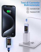 Carica l'immagine nel visualizzatore di Gallery, 360W Tester USB C Multimetro Digitale 4-30V 0-12A USB Voltmetro Volt Amperometro, Tester di Tensione e Corrente Rilevato