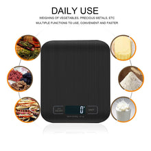 Carica l&#39;immagine nel visualizzatore di Gallery, Bilancia Da Cucina Digitale, 5 kg, Bilancia Elettronica In Acciaio Inox, Elegante Bilancia Alimentare Ultra Sottile, Bilancia Elettronica Per Casa e Cucina Con Display Lcd, Funzione Tara (Nero-5kg)