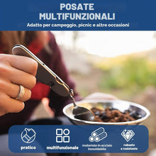 Carica l'immagine nel visualizzatore di Gallery, 1 Set Posate Pieghevole, Utensile 4-in-1 Con Coltello, Forchetta, Cucchiaio E Apribottiglie, Ideale Per Viaggio, Picnic,