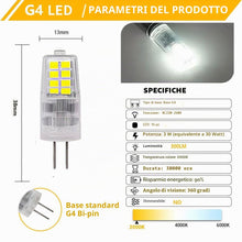 Carica l'immagine nel visualizzatore di Gallery, Lampadine LED G4 3W AC 220-240V Bianco Freddo 6000k 300LM Non Dimmerabili Sostituisci Lampadina Alogena 30W,Bi-Pin G4 Ba