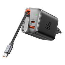 Carica l'immagine nel visualizzatore di Gallery, Mcdodo 67W Caricatore USB C con Cavo USB C Retrattile, Alimentatore USB C GaN Caricatore Veloce 3-Port 67W GaN Caricator
