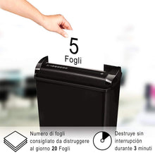 Carica l&#39;immagine nel visualizzatore di Gallery, Fellowes Distruggi documenti a striscia P-25S, 5 fogli, trita documenti per uso personale, distruggidocumenti con cestino da 11 litri, nero