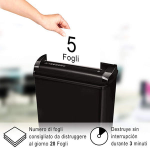 Fellowes Distruggi documenti a striscia P-25S, 5 fogli, trita documenti per uso personale, distruggidocumenti con cestino da 11 litri, nero