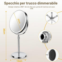 Carica l'immagine nel visualizzatore di Gallery, SURFOU Specchio Trucco con Luci LED 10X/1X, Specchio Ingranditore Bifacciale con 3 Modalità di Illuminazione e Luminosità Regolabile, Altezza Regolabile, Rotazione 360°, per Bagno e Toeletta