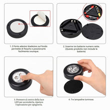 Carica l'immagine nel visualizzatore di Gallery, KARELLS 4 lampadine a LED autoadesive per illuminazione, alimentate da 3 batterie, per armadio, ingresso, cucina, passag