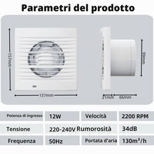 Carica l'immagine nel visualizzatore di Gallery, Aspiratore Bagno 100mm Ventola Aspirazione Bagno Silenzioso,12W Estrattore Aria Silenzioso con Valvola Antiritorno, Vent