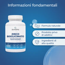 Carica l'immagine nel visualizzatore di Gallery, Bandini® Zinco Bisglicinato 400 Compresse (Scorta 13 Mesi), 100% Vegano