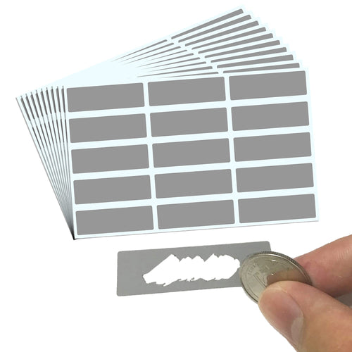 150 pezzi, Gratta e Vinci Personalizzato Adesivi, Scratch Sticker - 48 x 15mm, Grigio Rettangolo