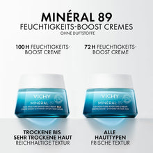 Carica l'immagine nel visualizzatore di Gallery, Crema idratante VICHY Boost per pelli normali con minerali, acido ialuronico a catena lunga, niacinamide (B3) e squalano, Minéral 89 72H