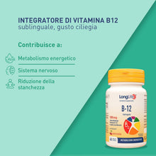 Carica l'immagine nel visualizzatore di Gallery, LongLife® B12 1000 mcg | Vitamina B12 | Formula esclusiva sublinguale ad alto dosaggio | Elevato assorbimento | 2 mesi di trattamento | 60 tavolette | Vegano e senza glutine