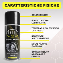 Carica l'immagine nel visualizzatore di Gallery, Enjoy Tech Grasso al Litio Spray 400ml, Lubrificante per Serrande, Cancelli e Cuscinetti Bici, Grasso Bianco Idrorepelle