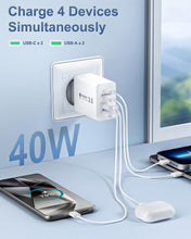 Carica l'immagine nel visualizzatore di Gallery, Caricatore USB C Presa, Multiplo 40W 4-Porto USBC Caricabatterie Rapido Spina Alimentatore per iPhone 17 16 15 14 13 12 