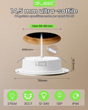 Carica l'immagine nel visualizzatore di Gallery, ALUSSO LIGHTING Set di 3 Faretti LED da Incasso, 12V led integrati 4W Cavo di Collegamento da 60 cm,3CCT 3000K Bianco Ca
