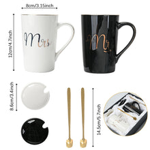 Carica l'immagine nel visualizzatore di Gallery, Atoke Mr and Mrs Tazze di Ceramica con Coperchio e Cucchiaio,14 oz Tazze Grandi Tazza di Ceramica per Coppia Sposa Sposo Anniversario Nozze Natale Compleanno Regalo,Nero e Bianco