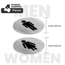Carica l'immagine nel visualizzatore di Gallery, Targa WC autoadesiva in alluminio da 9 cm per uomini e donne, targhetta WC impermeabile per porta WC, per ospiti, set da