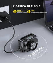 Carica l'immagine nel visualizzatore di Gallery, Rolgno Torcia Frontale LED Ricaricabile, [Ultra Luminosa] Lampada Frontale con Sensore di Movimento, 6 Modalità di Illuminazione &amp; Impermeabile IPX4, 15H Autonomia per Corsa Notturna, Campeggio, Pesca