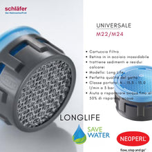 Carica l'immagine nel visualizzatore di Gallery, Schläfer 01802002 | Rompigetto Anticalcare Universale per Rubinetto M22-M24, Cartuccia Filtro Universale Perlator Long L