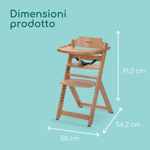 Carica l&#39;immagine nel visualizzatore di Gallery, Bebeconfort Timba Seggiolone Evolutivo in Legno naturale, 6 mesi-10 anni, 30 kg, Seggiolone Pappa per bambini, con Vassoio, Seduta e poggiapiedi regolabili, compatibile con sdraietta Timba Baby