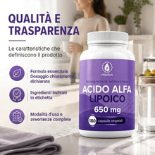 Carica l'immagine nel visualizzatore di Gallery, Acido Alfa Lipoico 650mg 180 Capsule Vegetali