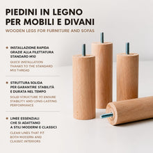 Carica l'immagine nel visualizzatore di Gallery, IPEA 4x Piedini in Legno per Mobili e Divani - Altezza 140 mm – [ DESIGN MINIMAL ED ELEGANTE ] - Set di 4 Piedi in Legno