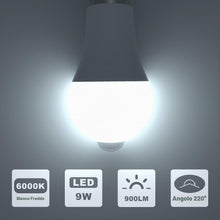 Carica l'immagine nel visualizzatore di Gallery, Lampadina con Sensore di Movimento E27 9W = 60W 900LM 6000K 2 Pezzi