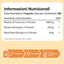 Carica l'immagine nel visualizzatore di Gallery, Curcuma Capsule Vegane, 365 Capsule, 1 Anno di Scorta, 1 al Giorno