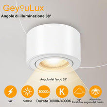 Carica l'immagine nel visualizzatore di Gallery, GeyouLux 1x Faretti LED Soffitto - Orientabile - Ø80x50mm Extra Piatto &amp; Inclinabile a 38° - 5W 500LM 3000K - Con Modulo