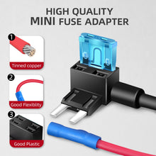 Carica l'immagine nel visualizzatore di Gallery, JOREST 4Pcs 16AWG Portafusibil Rubacorrente Fusibile, 12V-32V Add-a-Circuit Portafusibili avec 14Pcs Mini (2A 3A 5A 7.5A