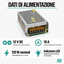 Carica l'immagine nel visualizzatore di Gallery, TEMPO DI SALDI Alimentatore 12V 10A Metallo circa 16x10x4 cm per LED e CCTV