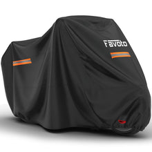Carica l'immagine nel visualizzatore di Gallery, Favoto Telo coprimoto impermeabile per esterno Resistente a Acqua, Polvere, Pioggia, Vento, Escrementi di Uccelli Telo per Moto con strisce riflettenti Nero 245cmx102cmx122cm