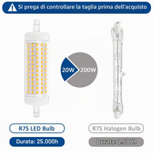 Carica l'immagine nel visualizzatore di Gallery, Akynite R7S 118mm LED 20W Dimmerabile Luce Naturale 4000K 2500LM, Equivalente a Lampadina Alogena 150W-200W, AC 220-240V