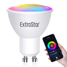Carica l'immagine nel visualizzatore di Gallery, EXTRASTAR Alexa Lampadina LED GU10 Intelligente RGBW, 6W, Luce Dimmerabile RGB + Bianco Caldo, Smart Lampadine WiFi Comp