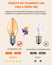 Carica l'immagine nel visualizzatore di Gallery, Luxvista Lampadine LED E14 0,5 W, lampadina notturna C7, lampadina LED Sale 2200 K, ambra bianca calda, Edison Vintage P